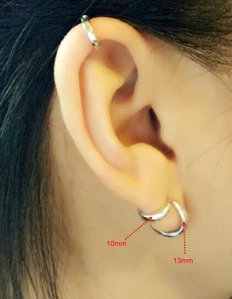 Izpack Tiny Small Sleeper Hoop Earrings for Women Cartilage 925 Sterling Silver Tragus Cuff Hinged Huggie Mini Hoops 10mm 13mm 15mm Fashion Jewelry Gifts Hypoallergenic for Birthday (10mm,Silver) - Image 4